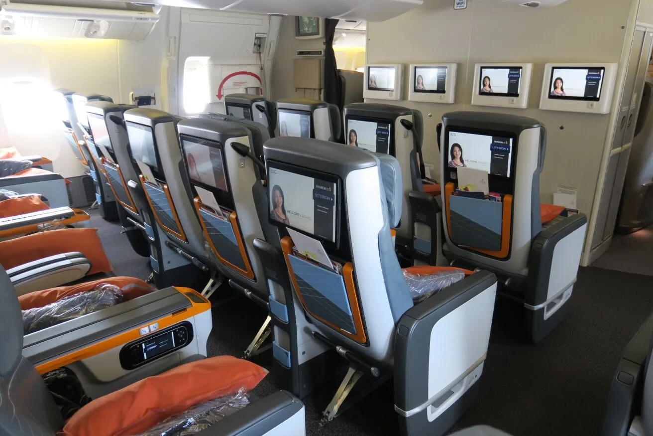 A view of premium economy seats on a Singapore Airlines' flight