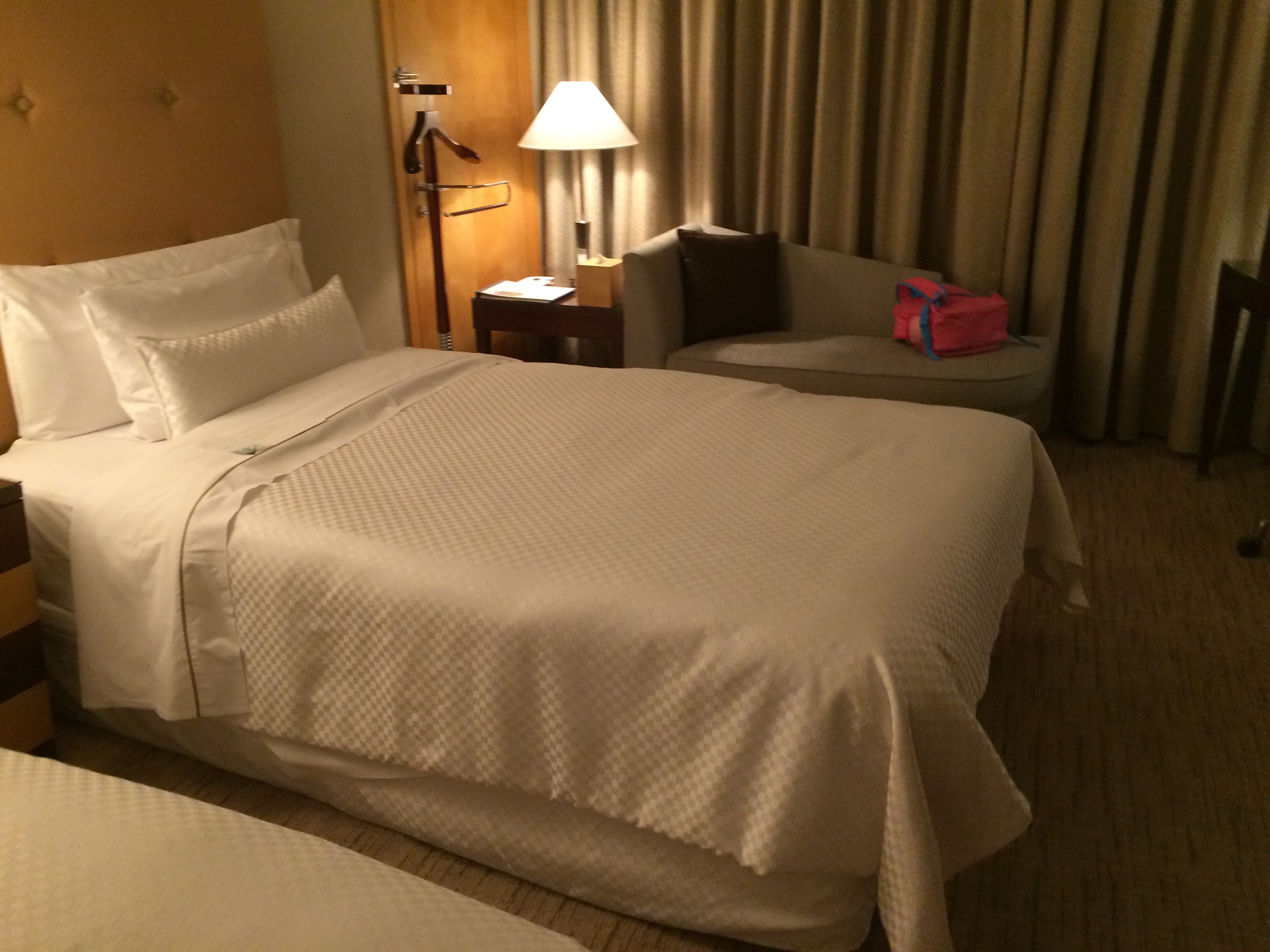 a bed in a hotel room