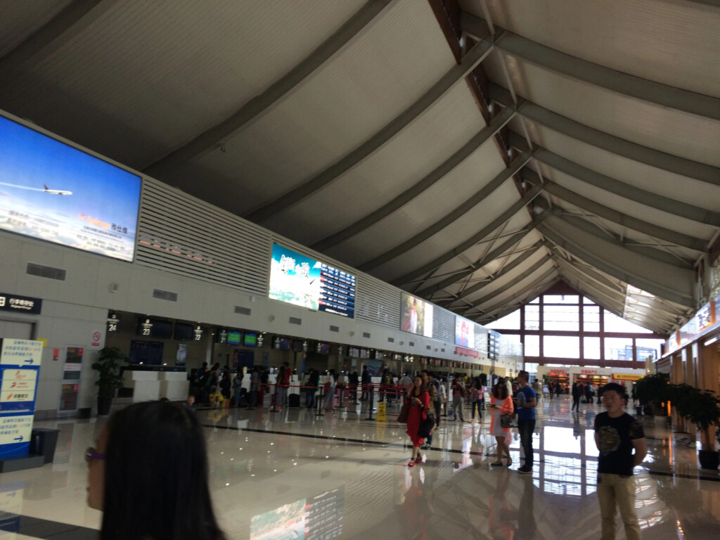 people in a large airport terminal