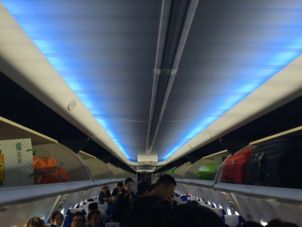 a group of people on an airplane