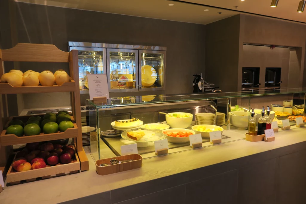 a buffet with food on display