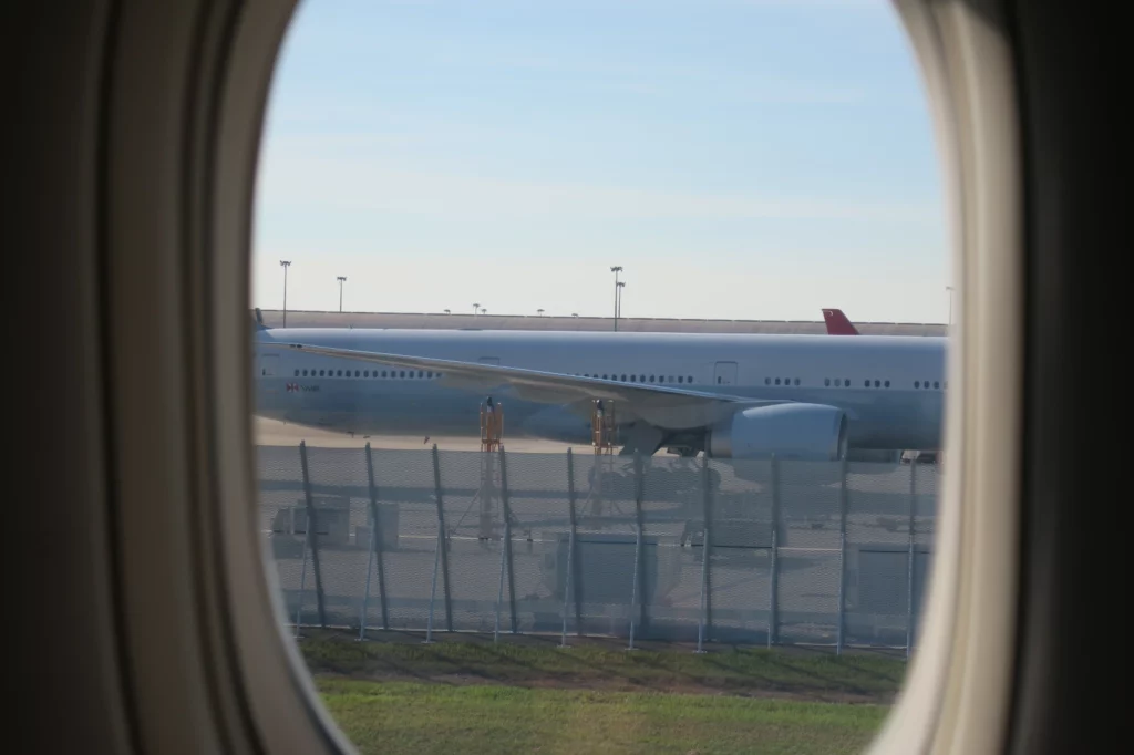 a plane on the runway