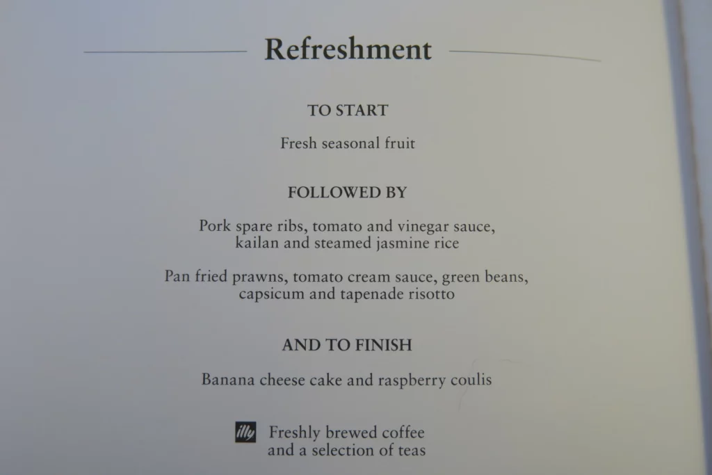 a menu with black text