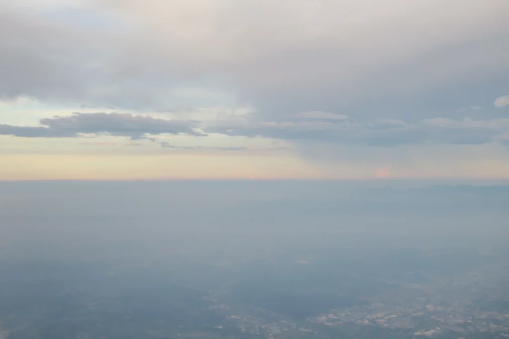 a view of a city from an airplane