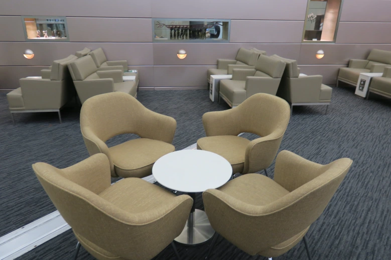 a group of chairs around a table