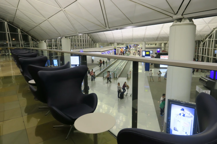 a group of people in an airport