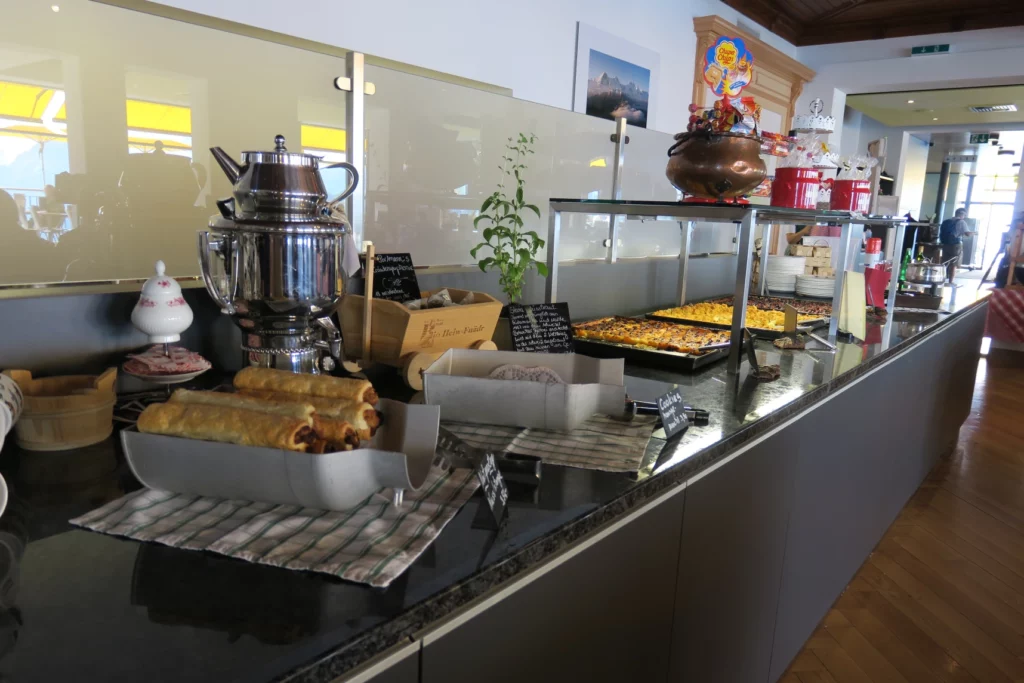 food on a counter in a restaurant