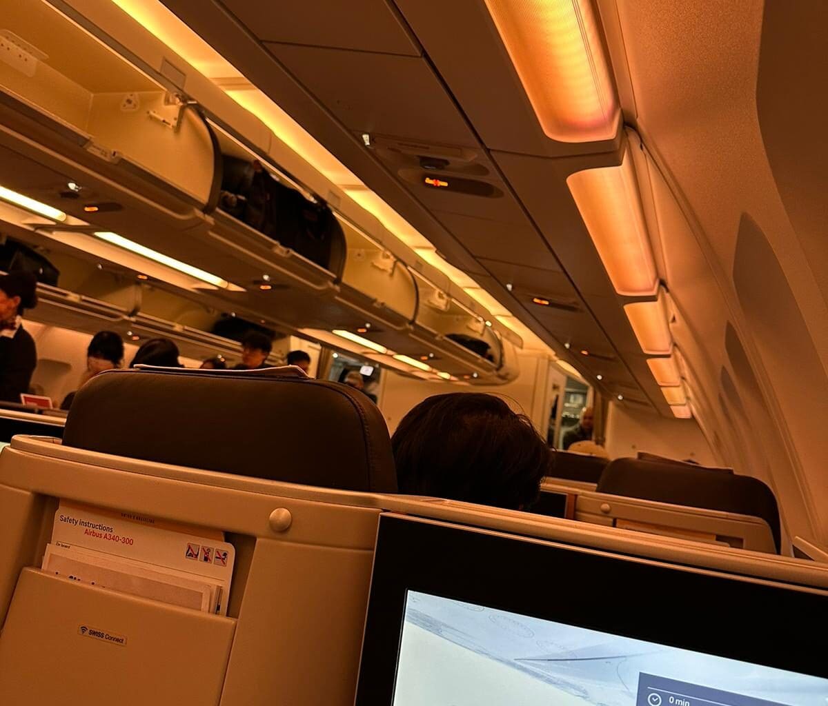 a screen on the back of an airplane