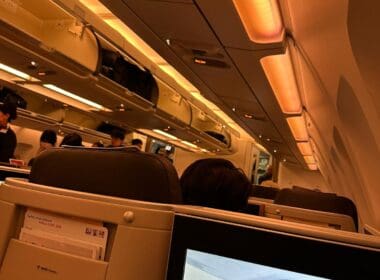 a screen on the back of an airplane