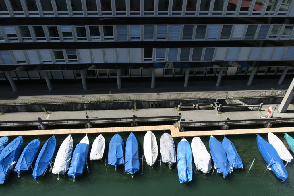 boats parked on the water