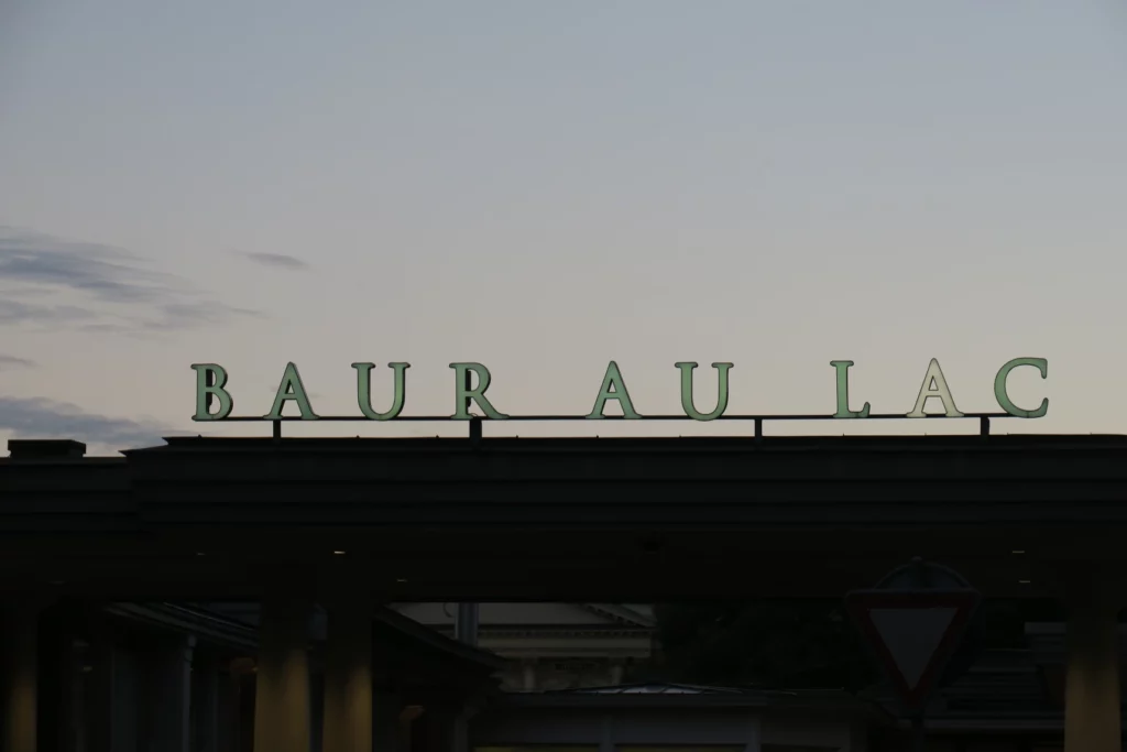 a sign above a building