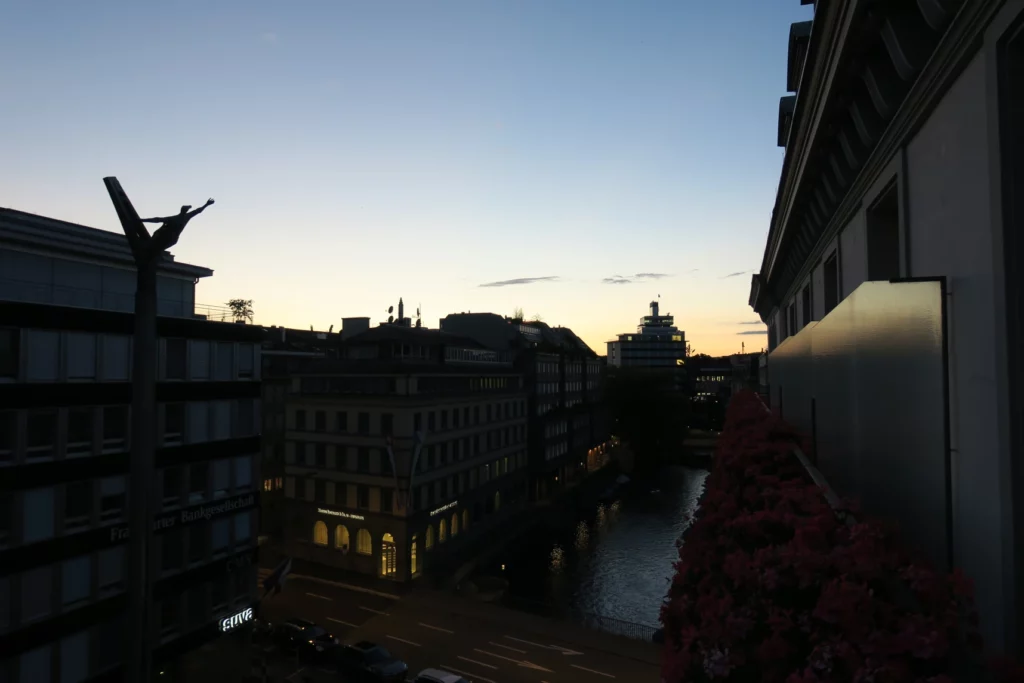 a view of a city from a balcony