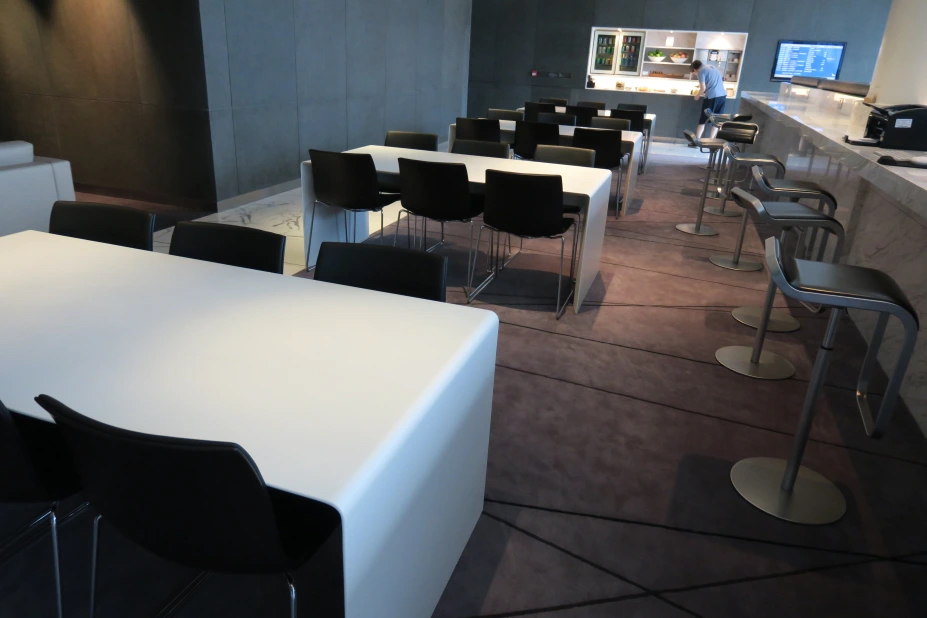a room with tables and chairs
