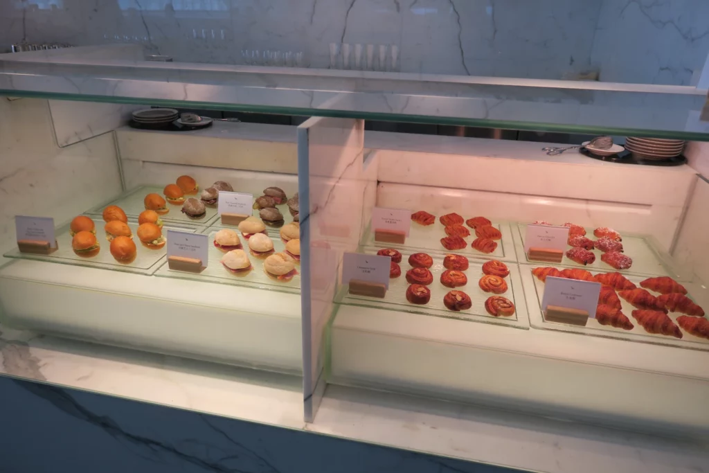 a display case with food on it