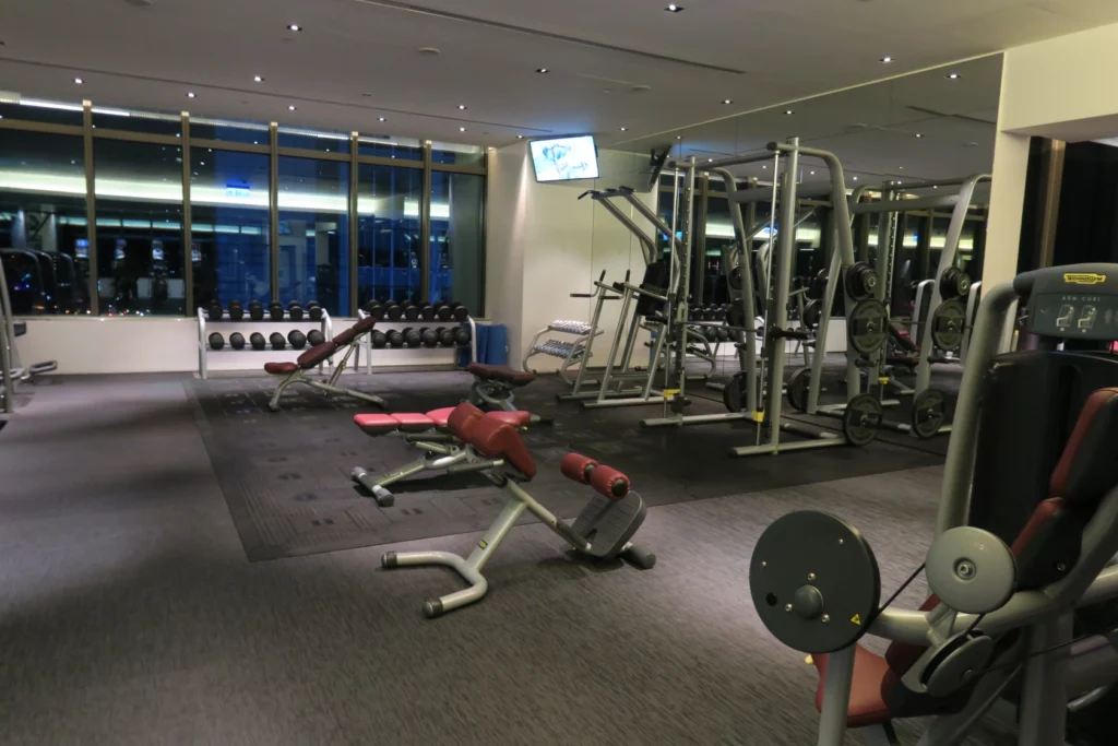 a room with gym equipment