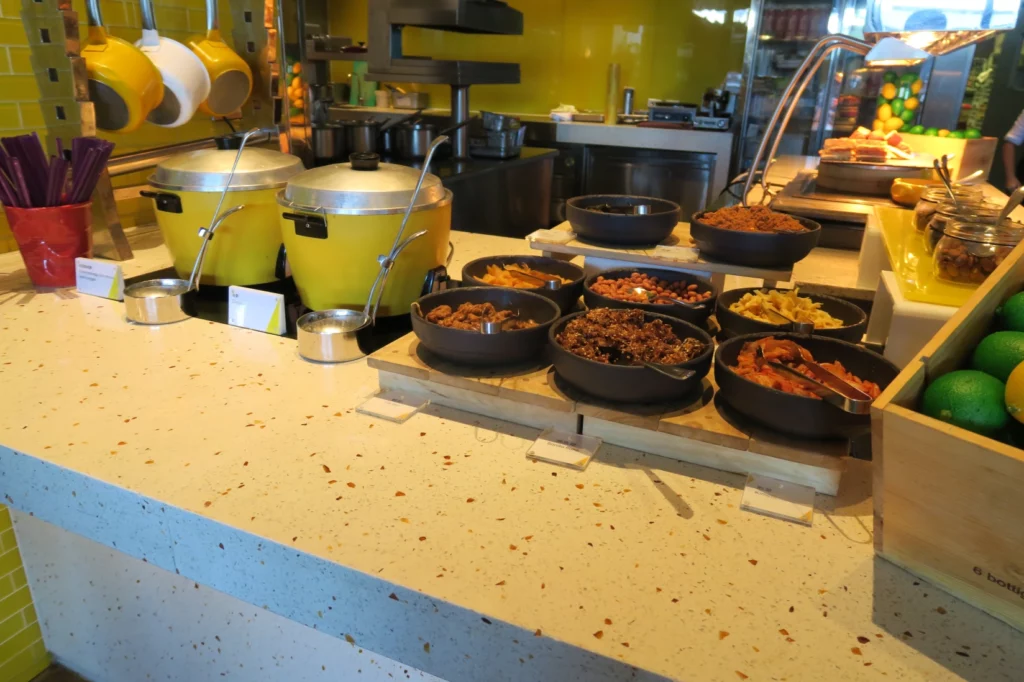 a kitchen with food in bowls