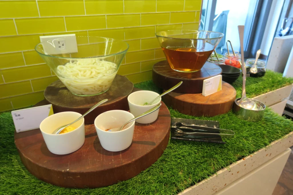 a table with bowls of food on it