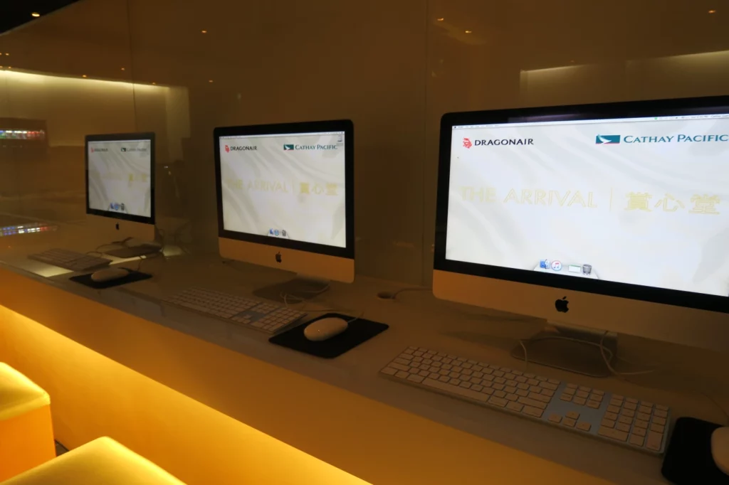 a row of computers on a counter