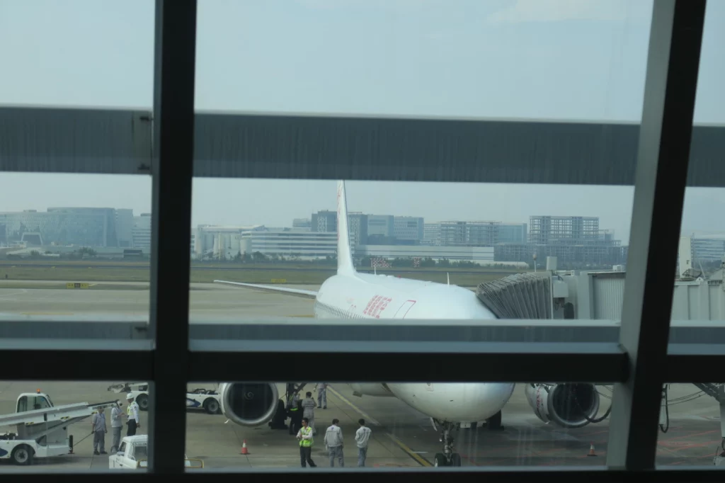 a plane parked at an airport