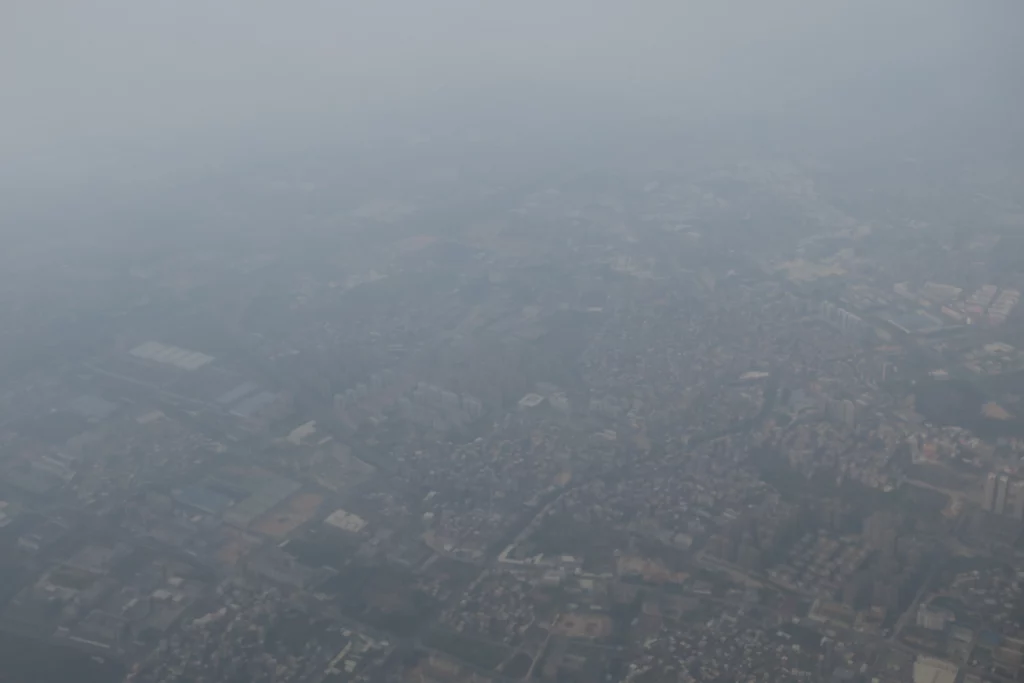 aerial view of a city from an airplane