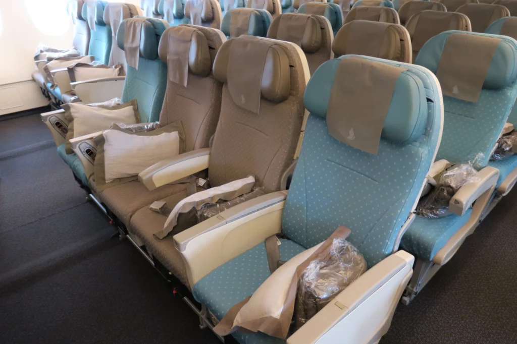 a row of seats in a plane