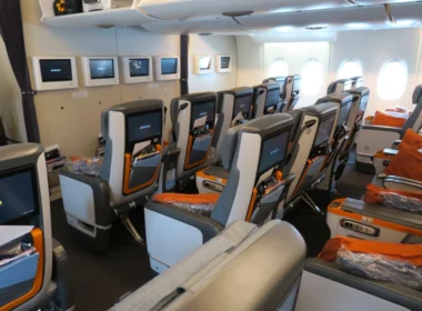 a row of seats in an airplane