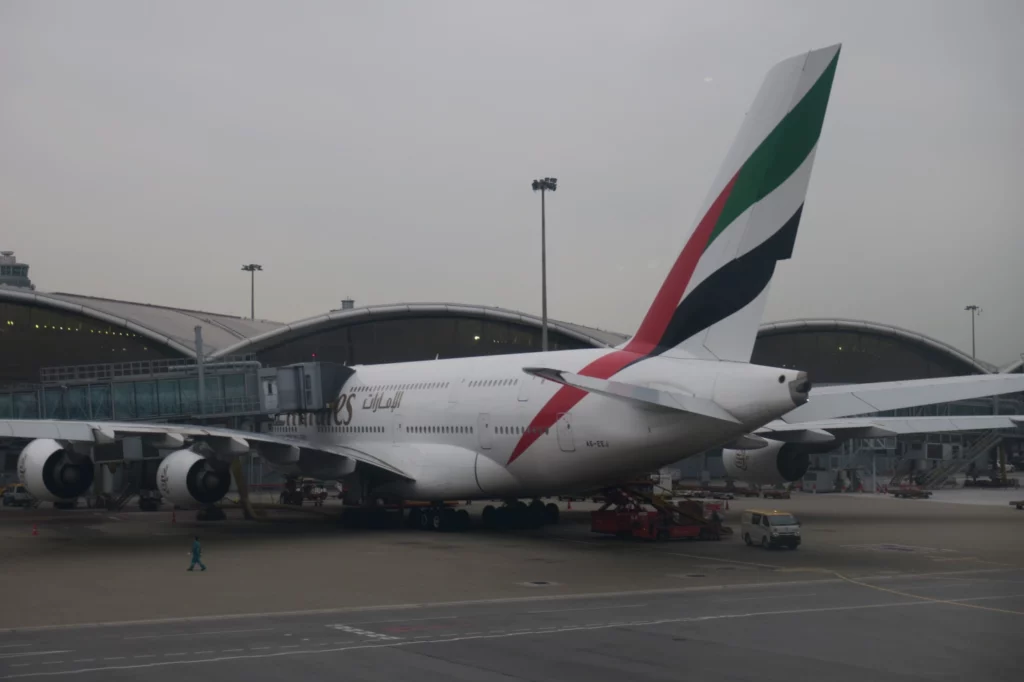 a large airplane parked at an airport