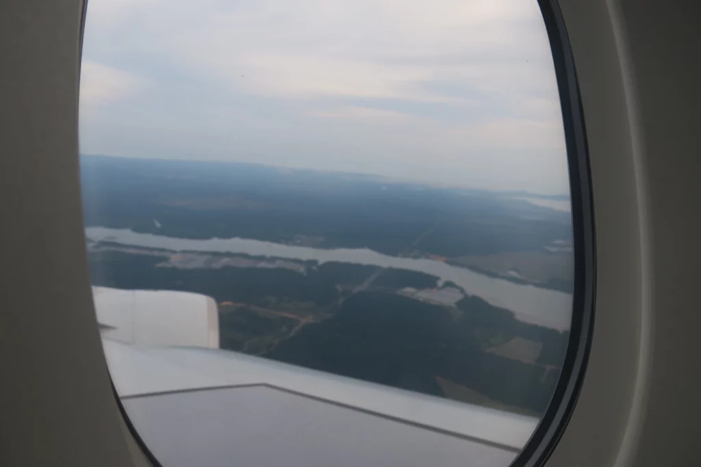 a view of a river from an airplane window