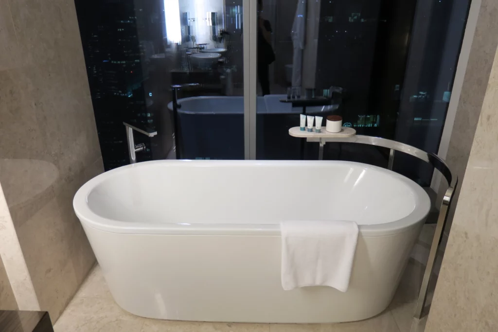 a bathtub in a bathroom