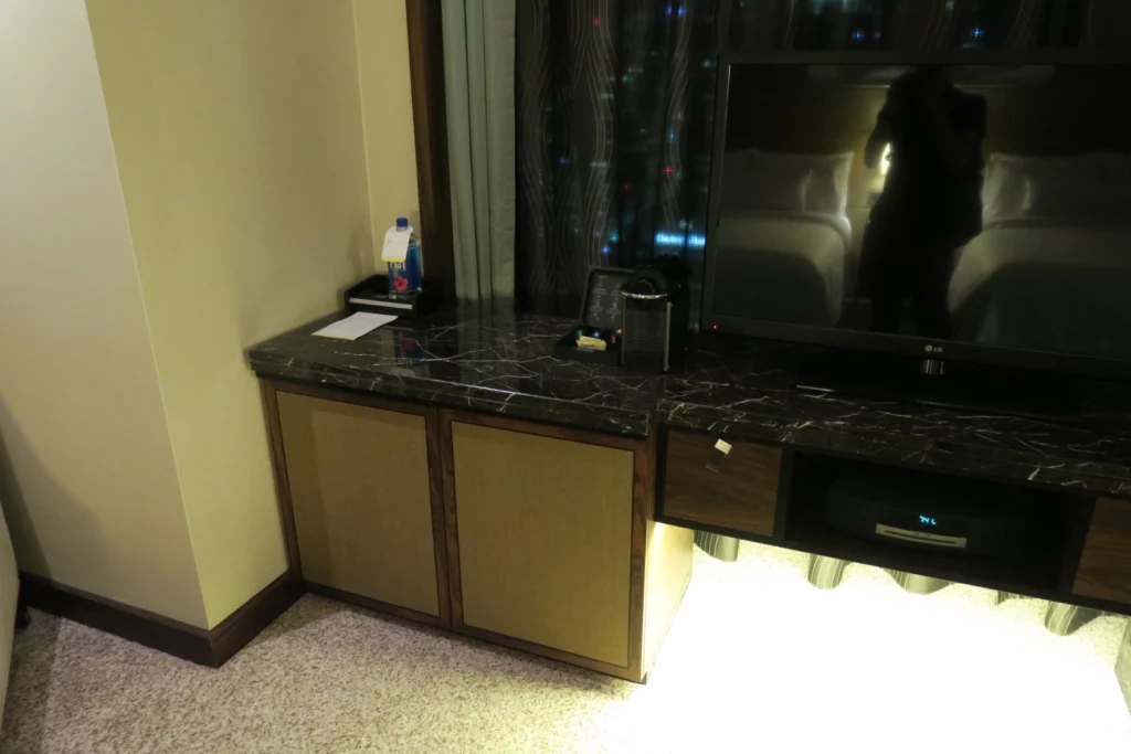 a tv on a counter