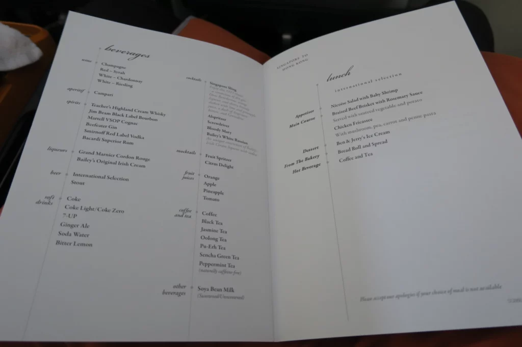 a menu open in a book