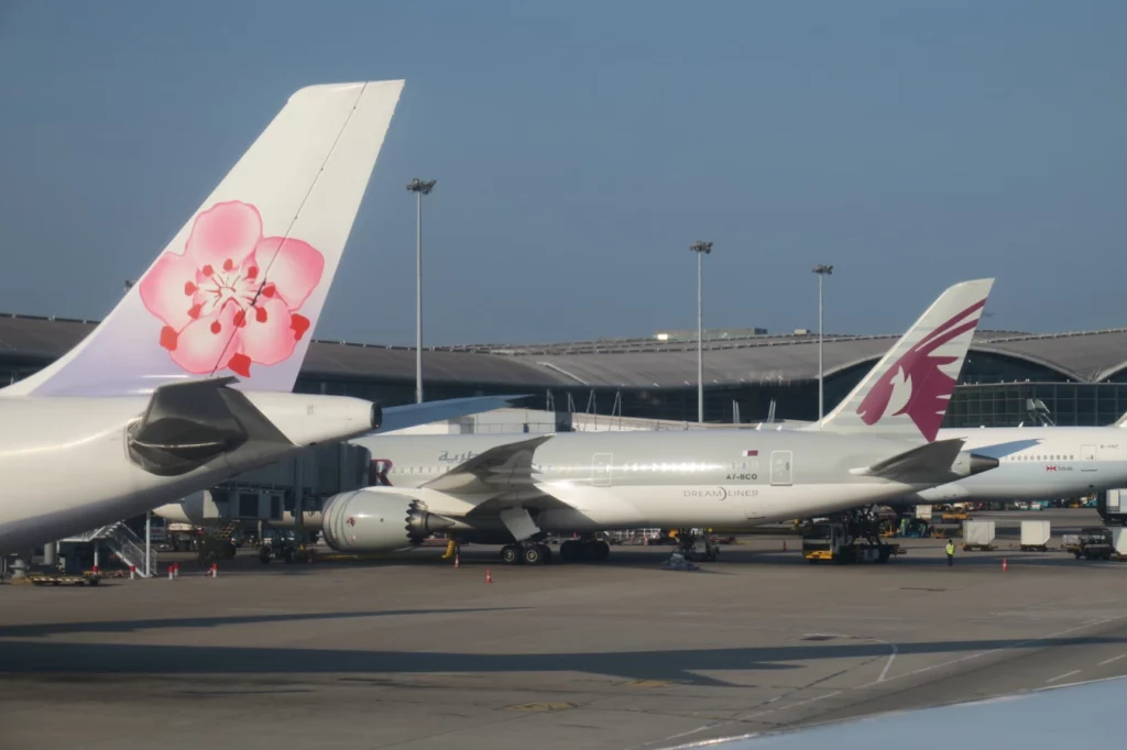 airplanes parked at an airport