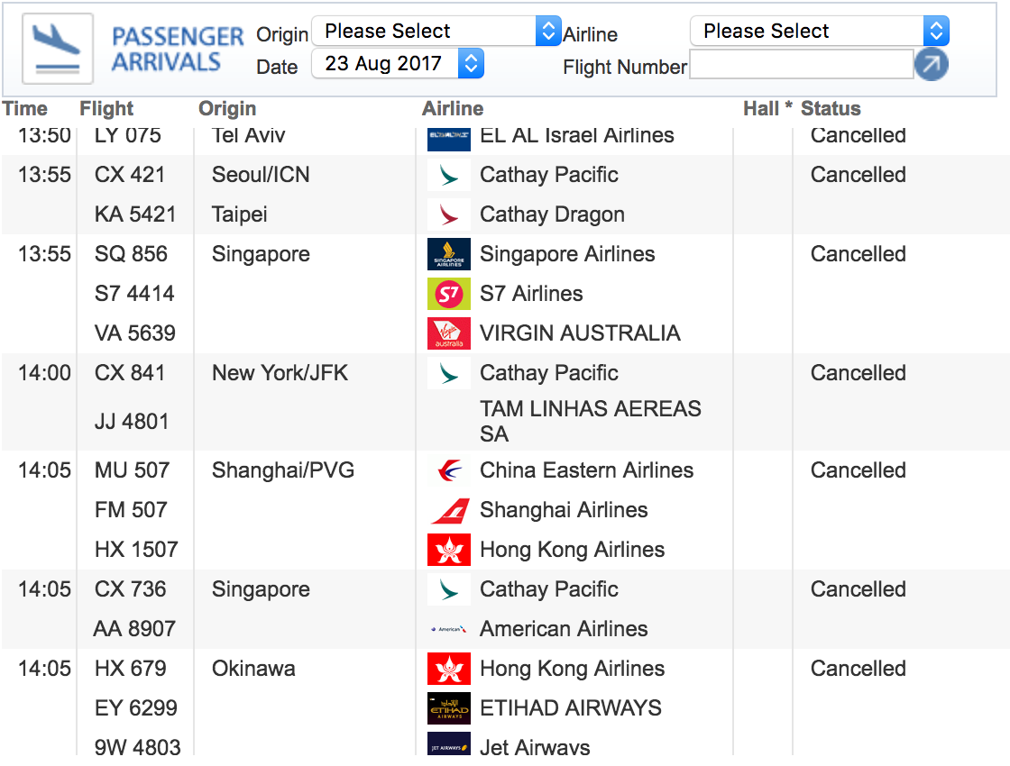 a screenshot of a flight schedule