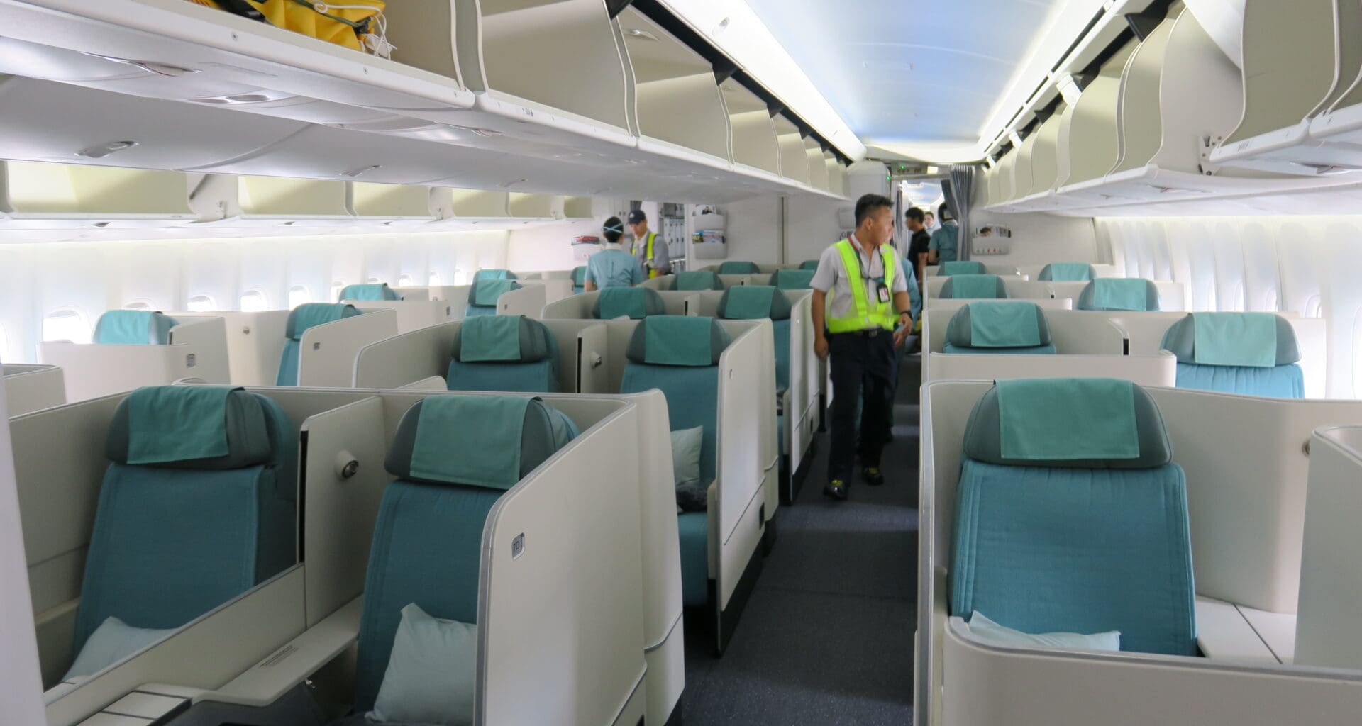 a group of people in an airplane