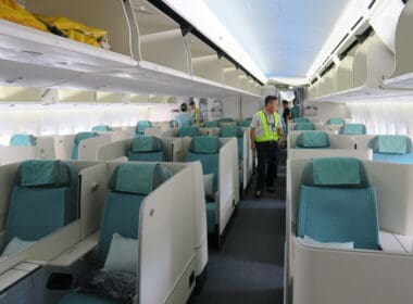 a group of people in an airplane