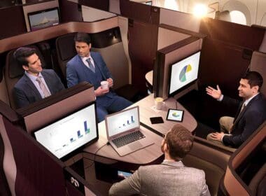 a group of men in a business class
