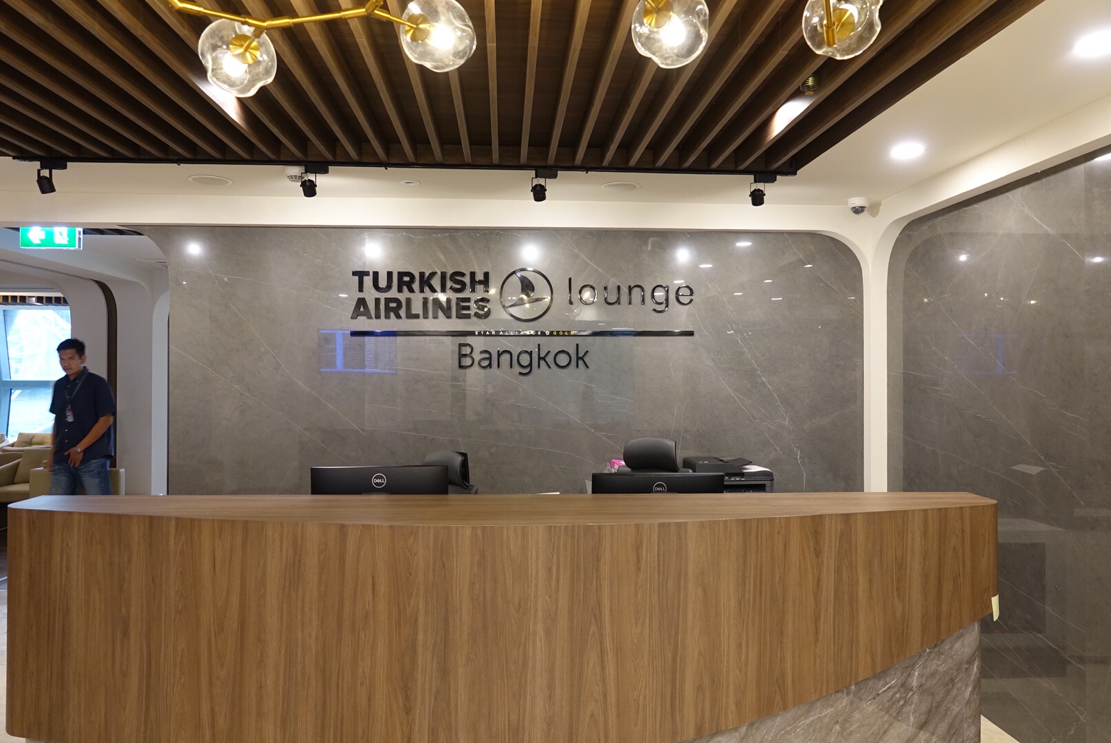 a reception desk in a hotel