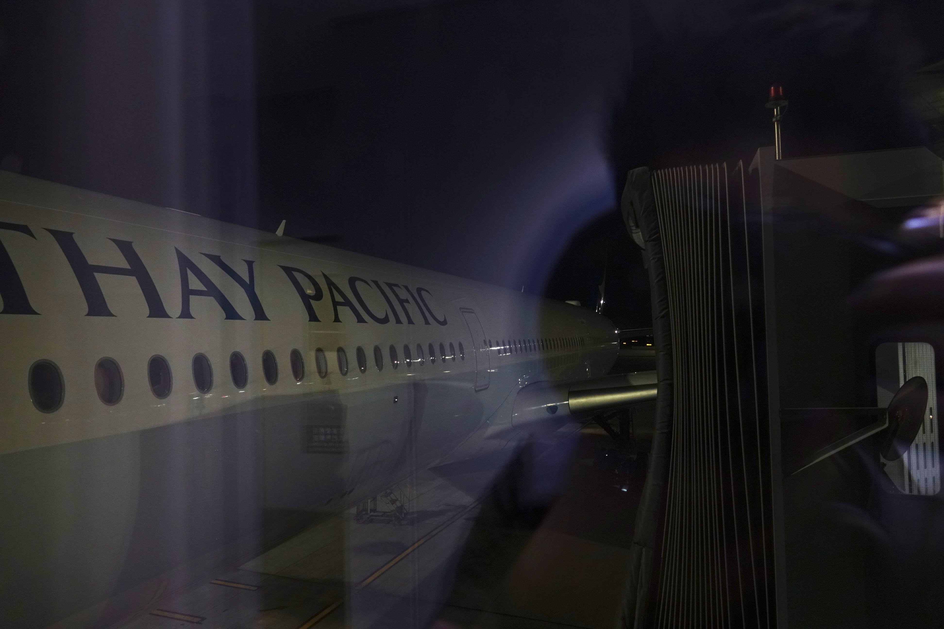 a plane at night with a window