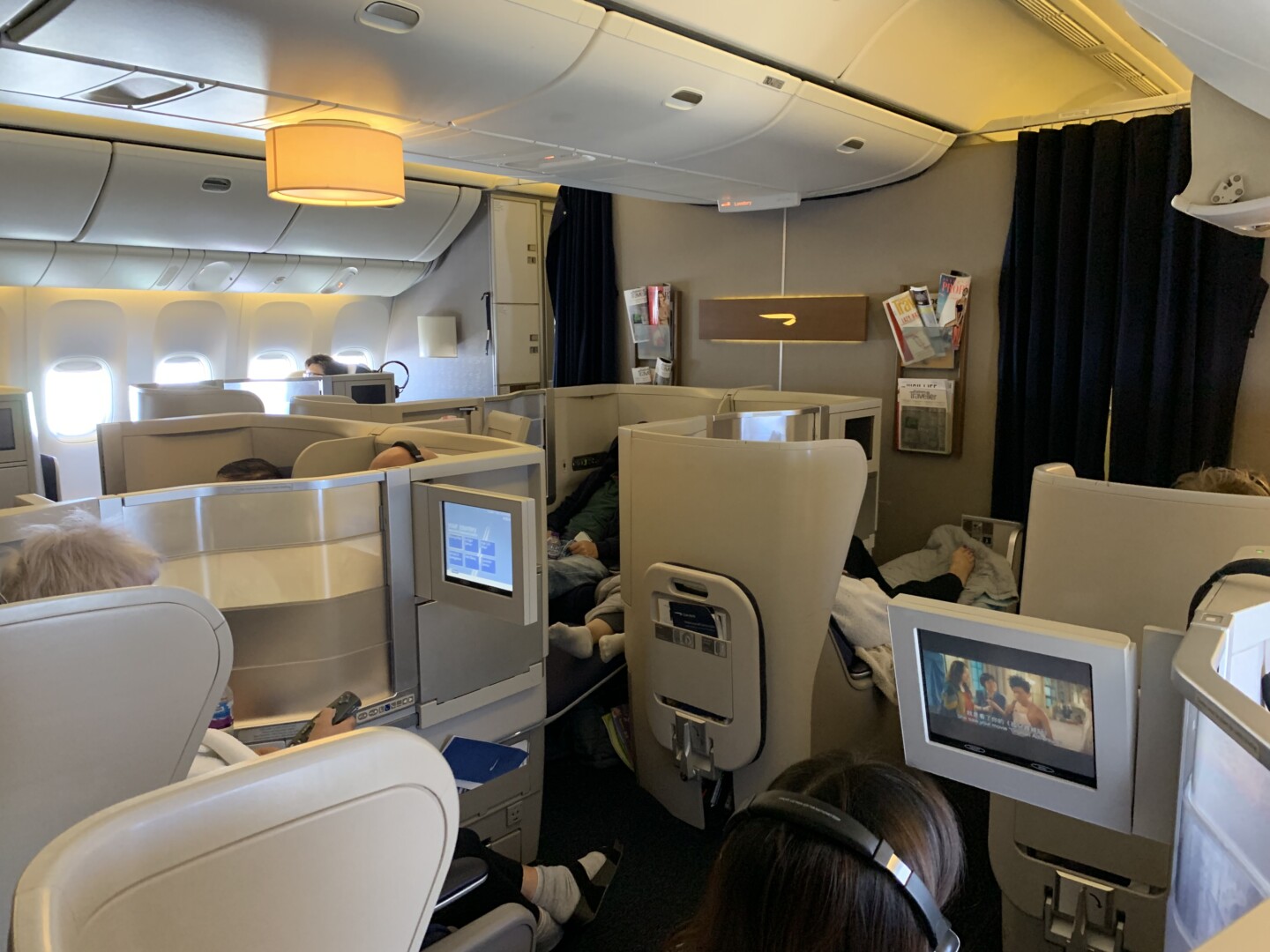 a group of people sitting in a plane