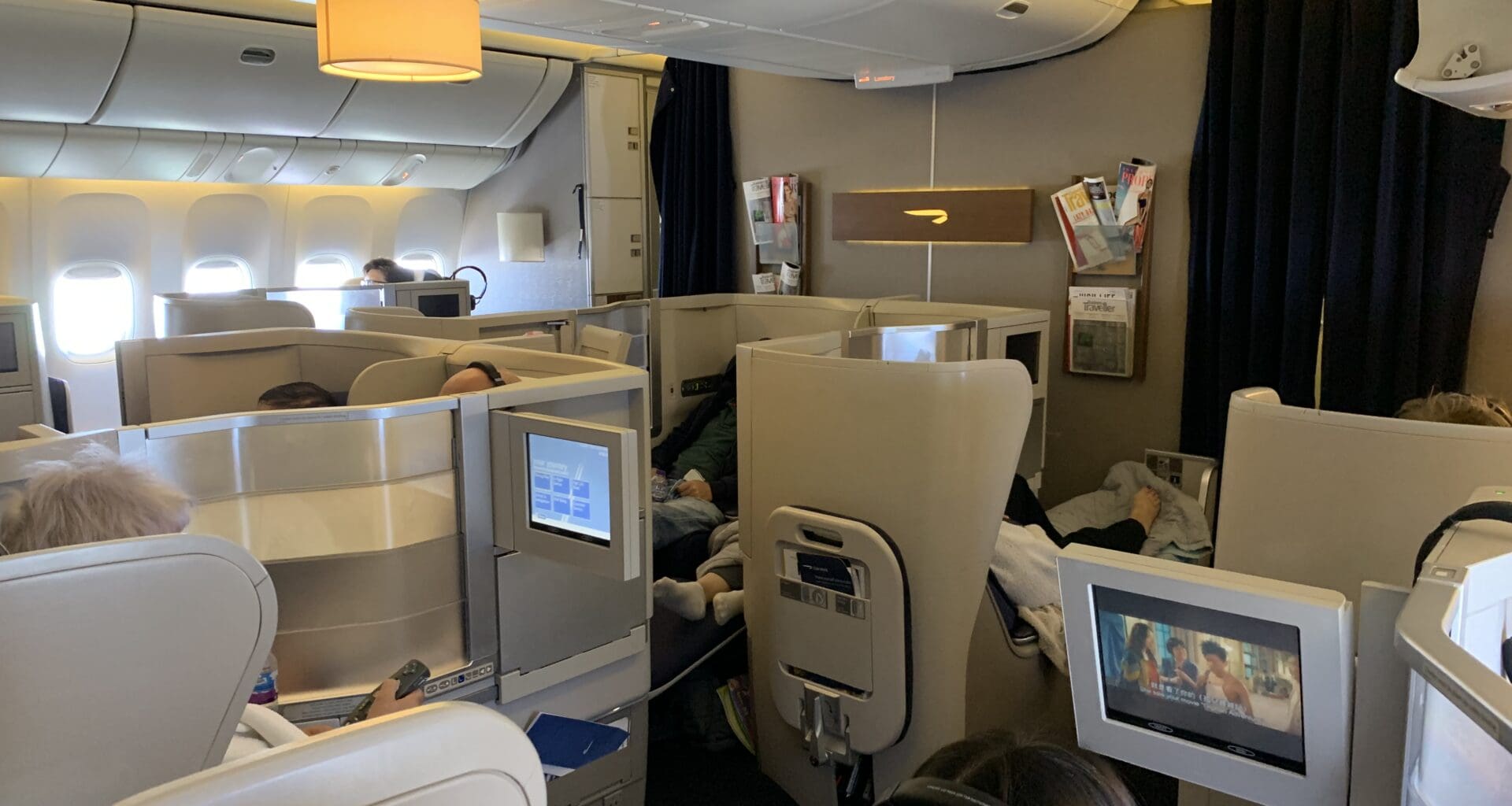 a group of people sitting in a plane