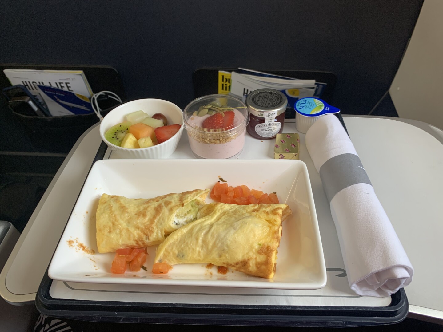 a plate of food on a tray