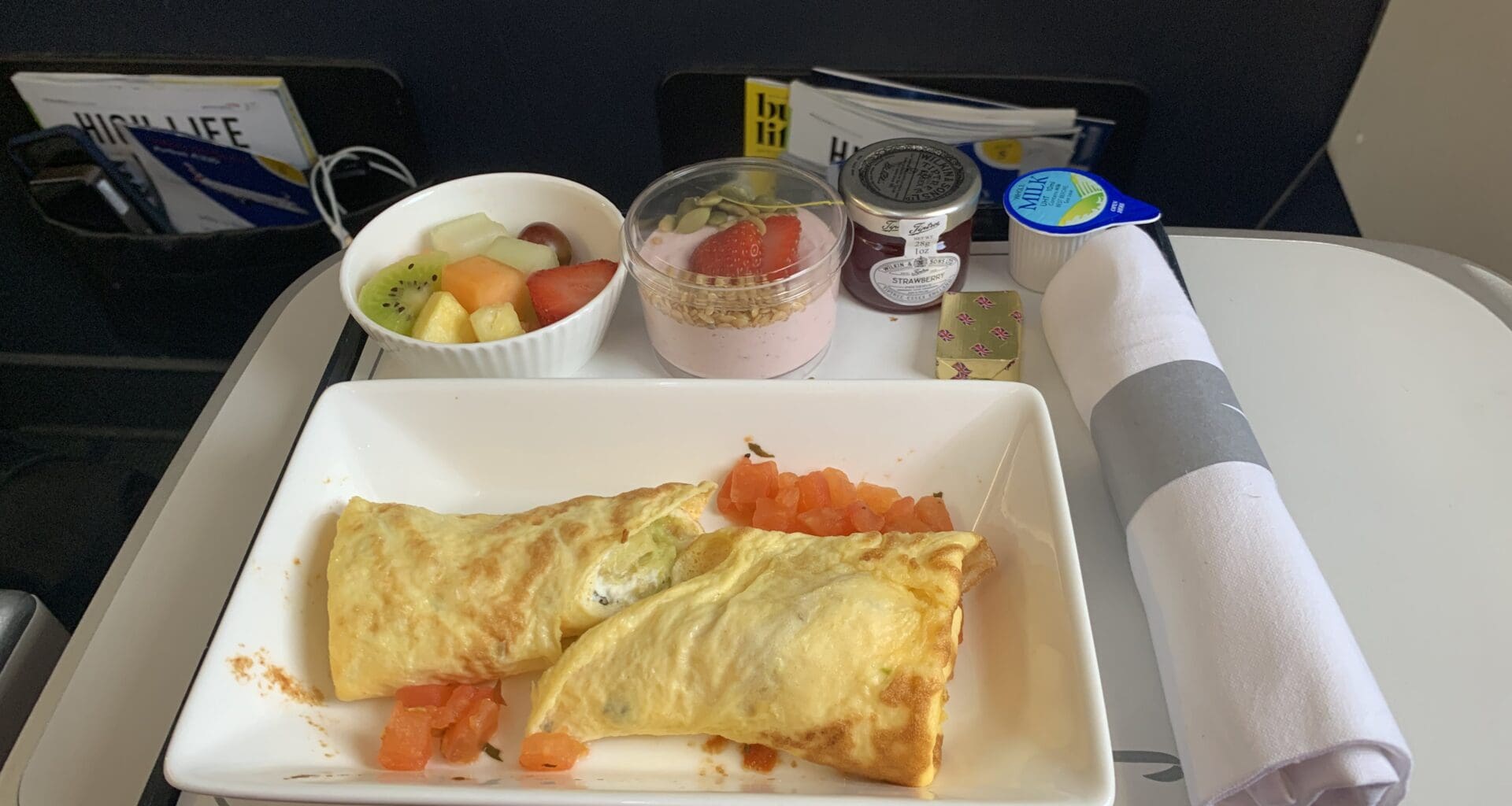 a plate of food on a tray
