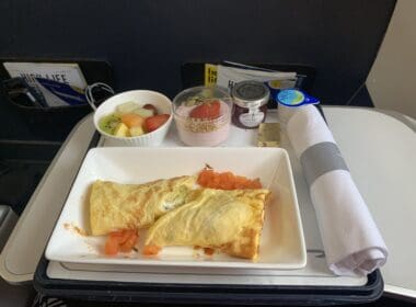 a plate of food on a tray