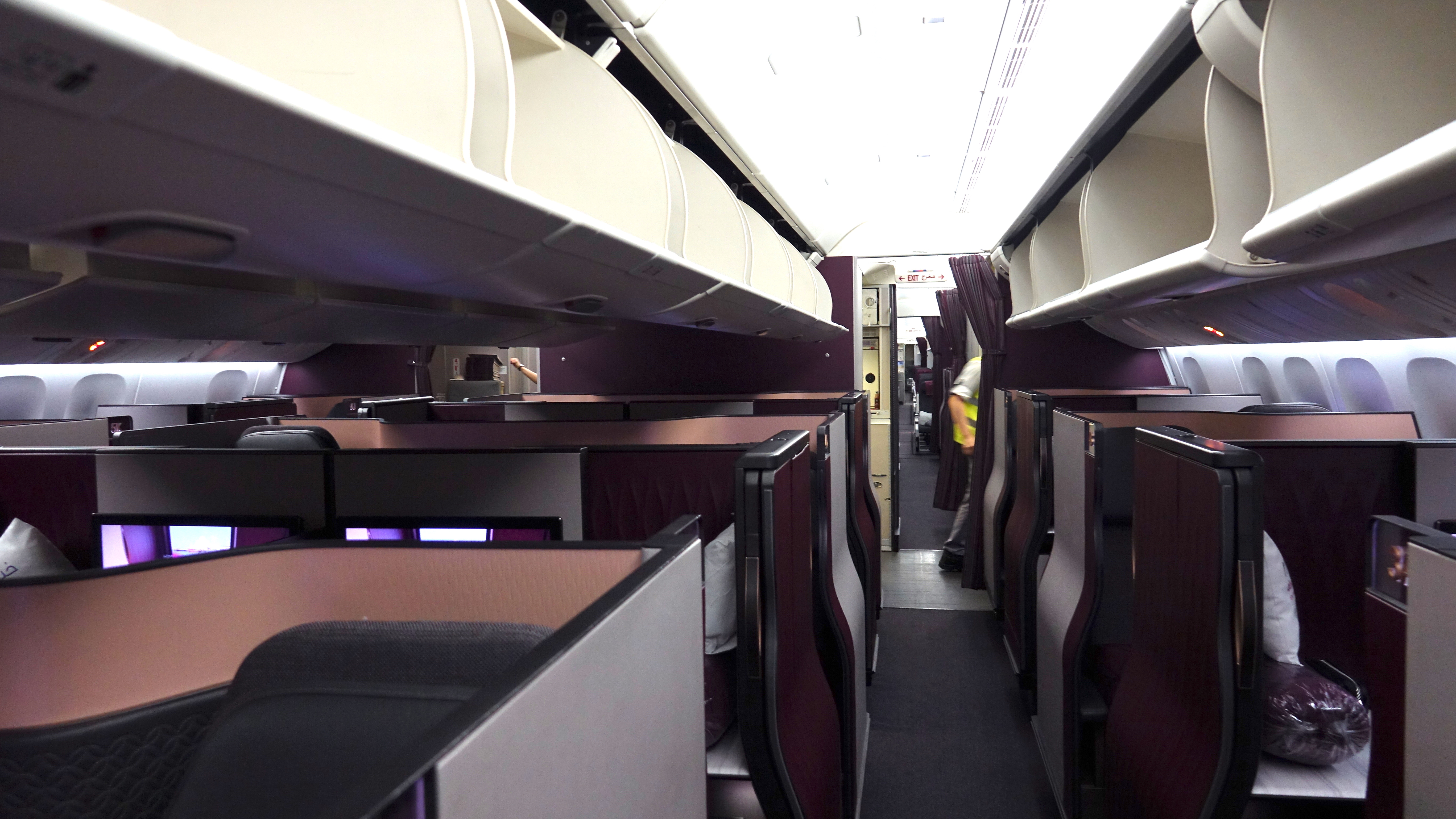 an airplane with seats and desks