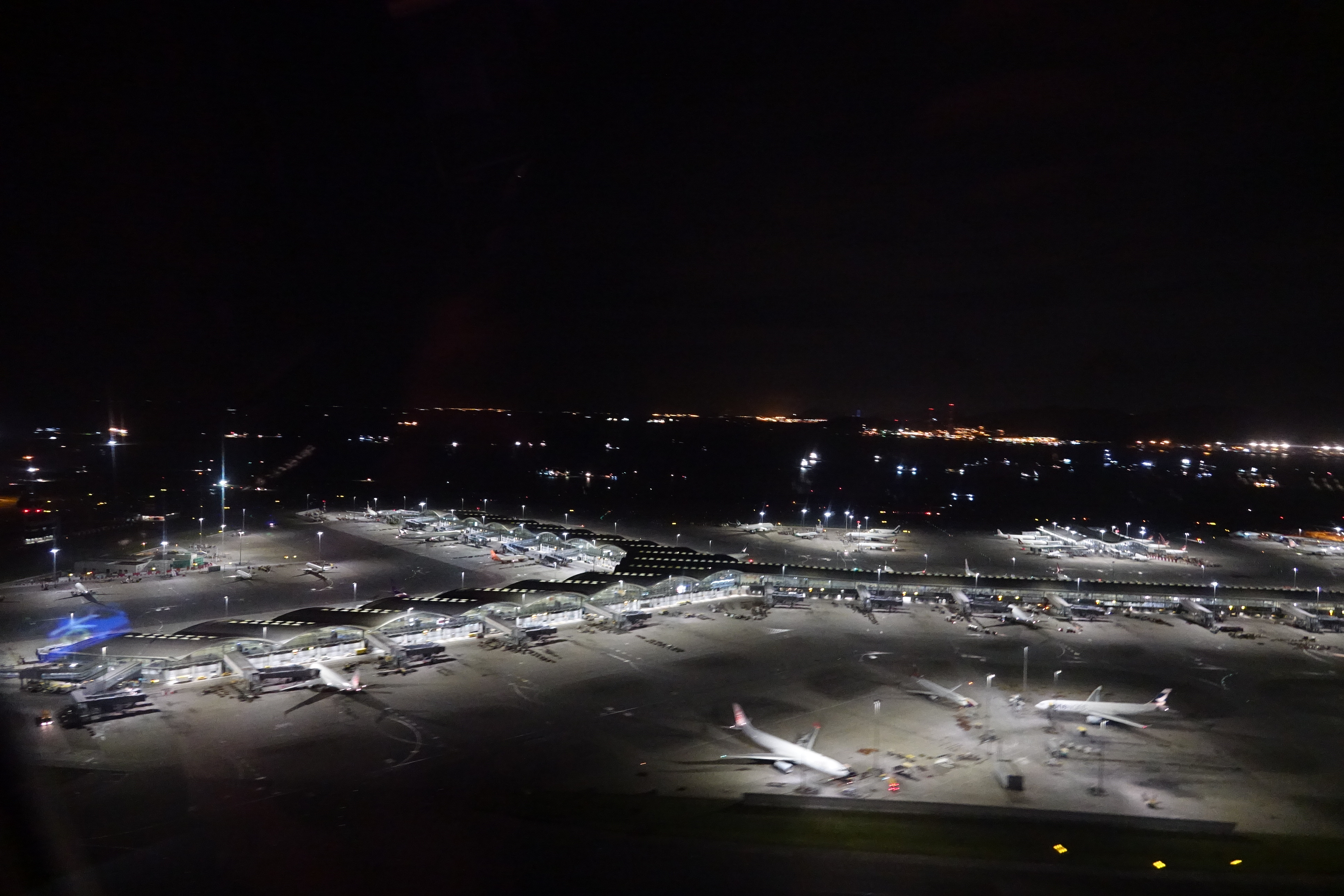 an airport at night