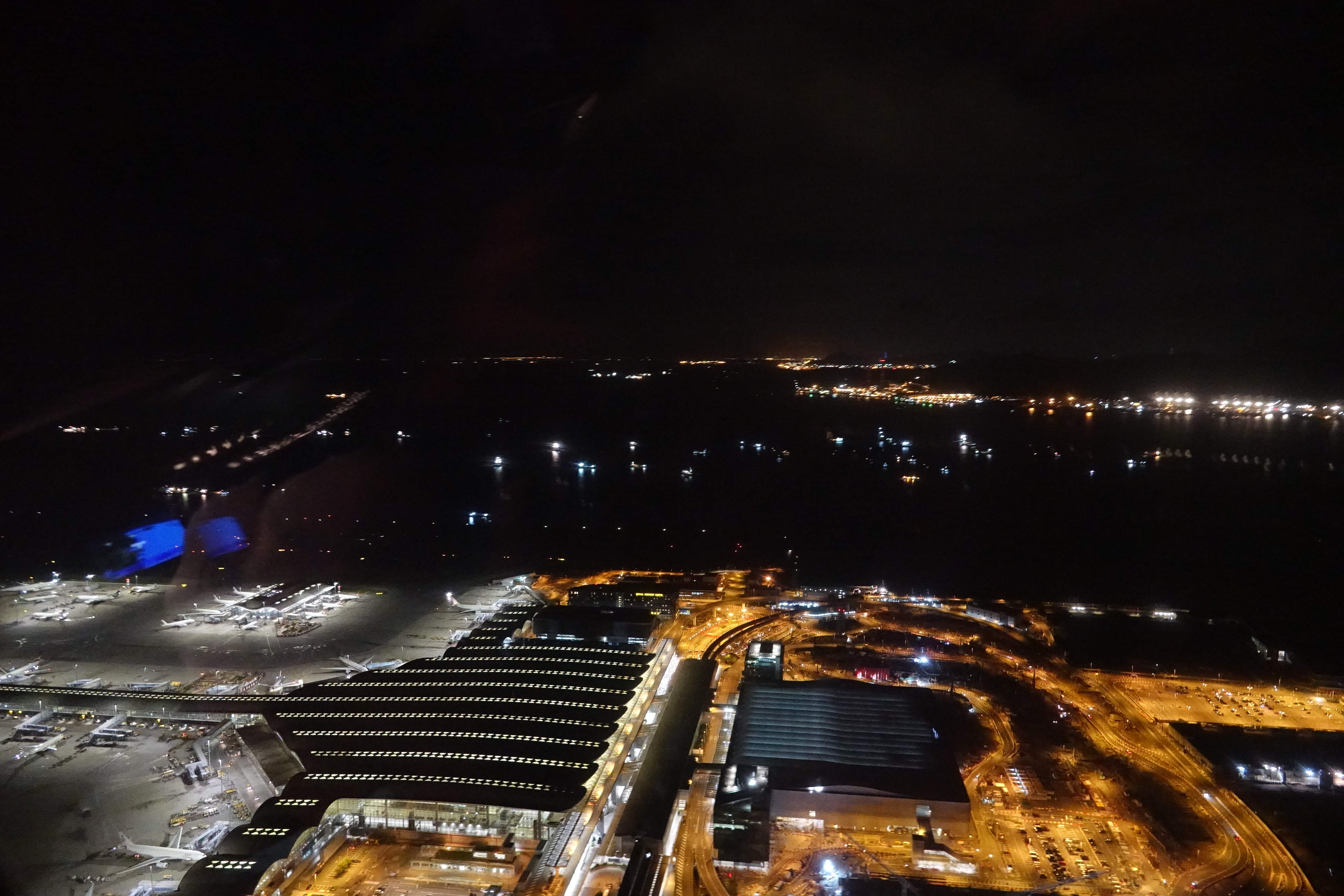 aerial view of a city at night