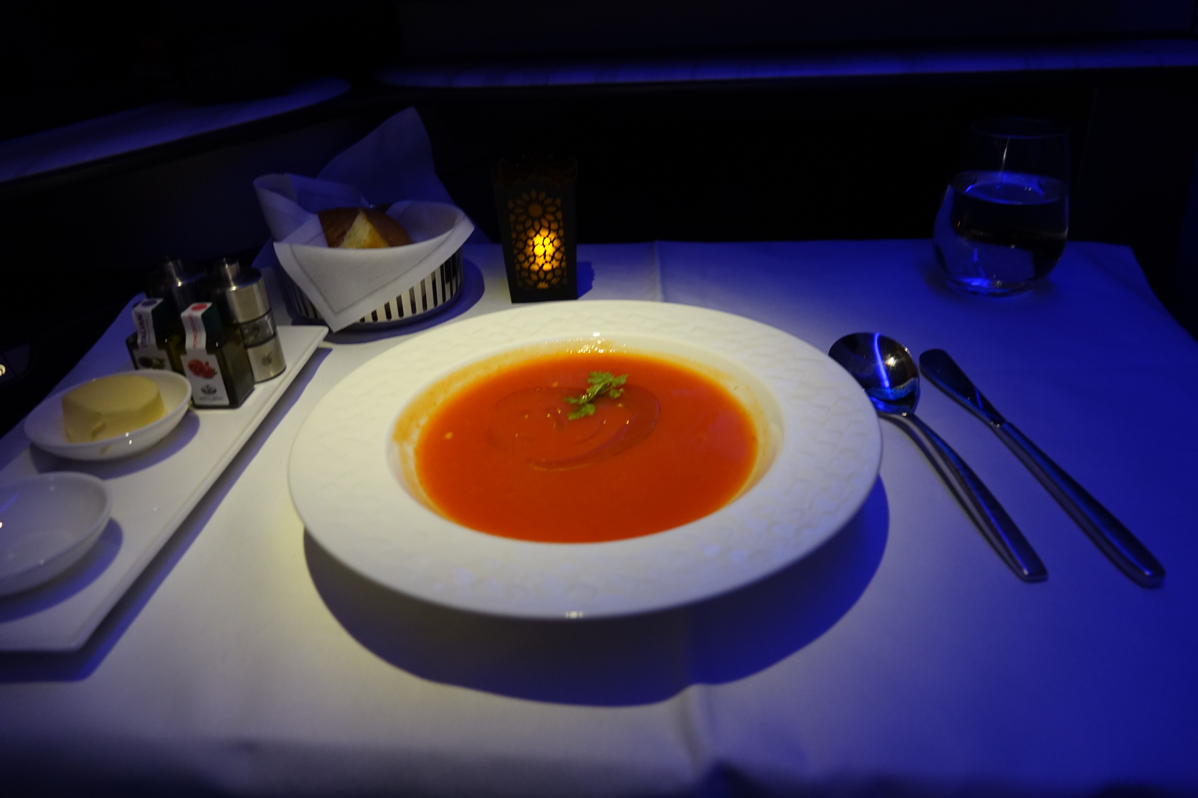 a plate of soup on a table