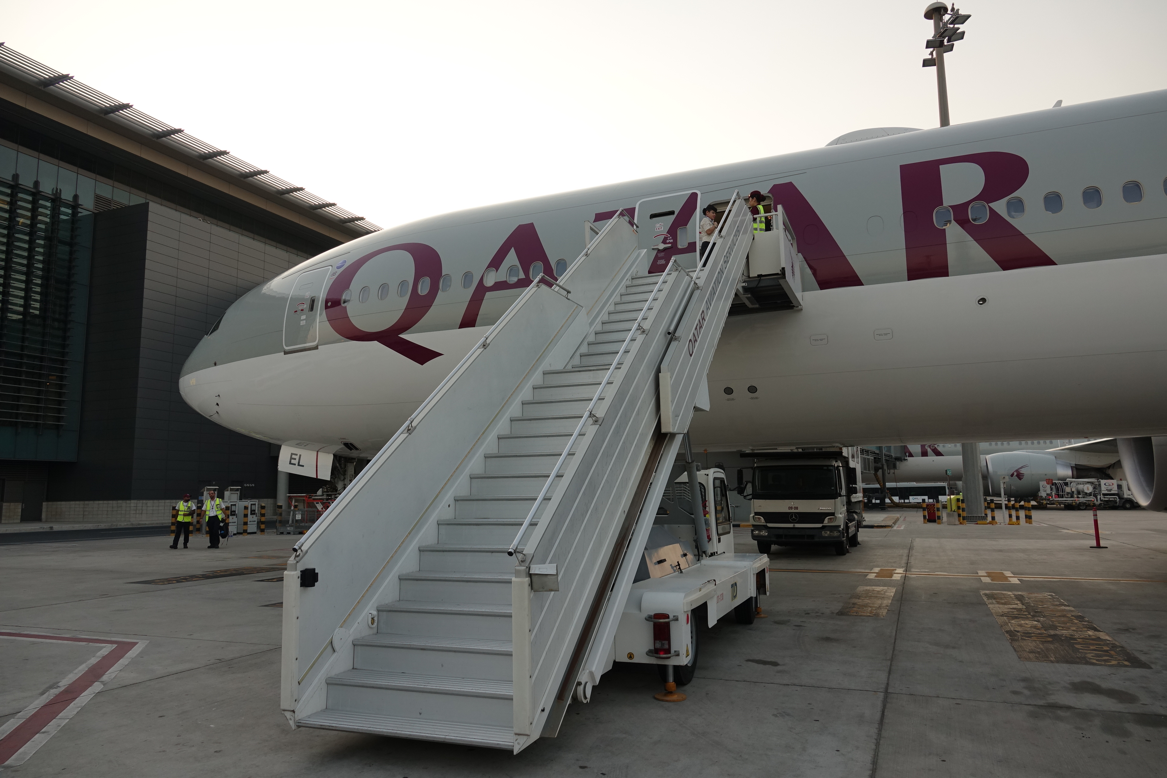 a plane with a staircase