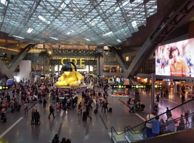 a large group of people in a large building