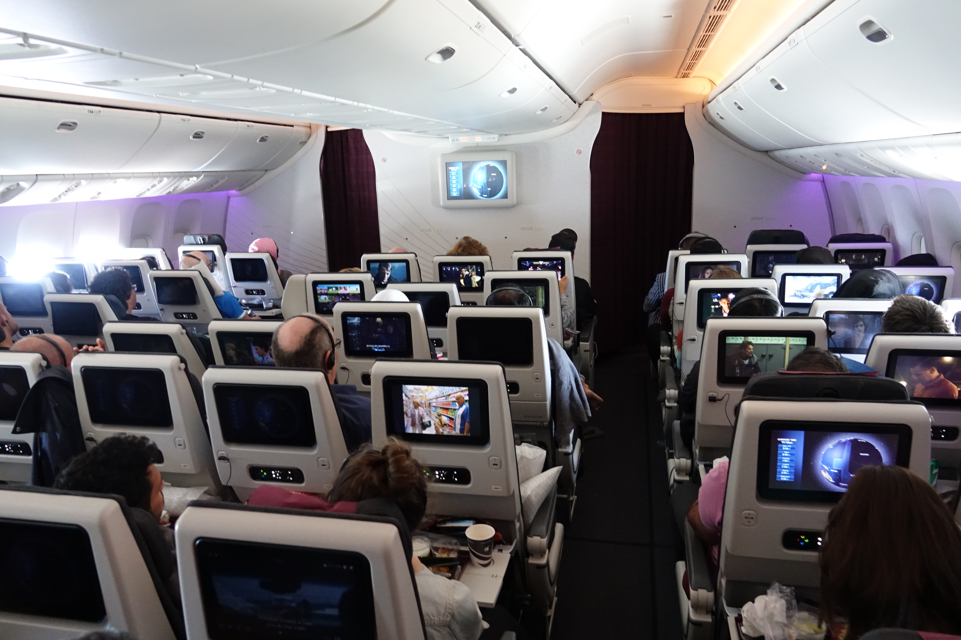 a group of people sitting in an airplane